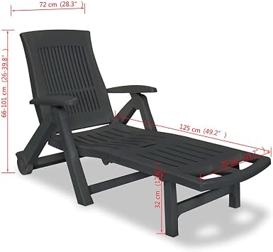 Sun Lounger Anthracite Plastic Standard Foldable Sun Lounger