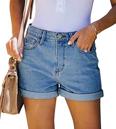 Image of onlypuff Womens Jean Short Cut Off Denim Shorts High Waist Ripped Distressed Stretchy