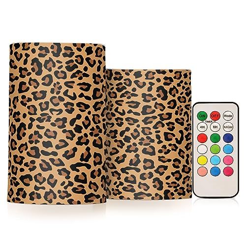 Velas LED de cera real con estampado de leopardo juego de 2 pilares con mando para decoración