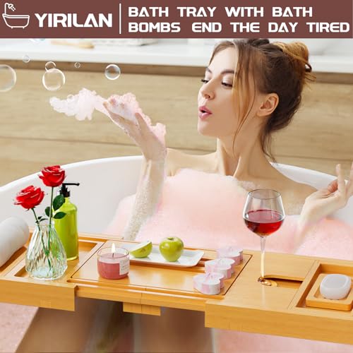 image for Yirilan Lux Expandable Bathtub Tray Caddy with 3 Bath Bombs-Self Care 
