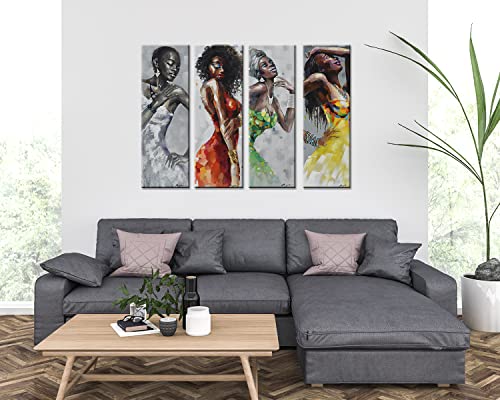 Artinme Large African American Wall Art, Black Art Wall Decor, Dancing Women Girls In Dress Painting On Canvas Print Wall Picture For Living Room Wall Decoration (12 X 36 Inch, Set Of Defj) #TOP1