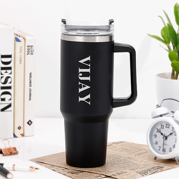 Image of IGP Personalized 1200 ml Tumbler with Handle & Straw | Same Day Delivery | Custom Name Stainless Steel Travel Mug | Double Walled Tumbler | Present for Him, Her, Husband, Wife & Friends