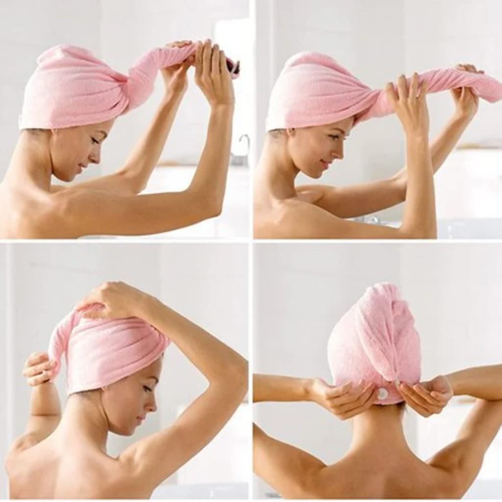 Fuelbyte 3 Pcs Hair Towel Wrap for Women-Quick Drying Microfiber Towel for Hair with Elastic Loop for Tying-Super Absorbent Head Towels Wrap for Ladies Hair Turban 1