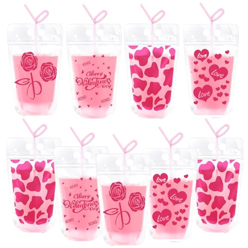20 pitillos reutilizables de plástico rosa con corazones miniatura 1
