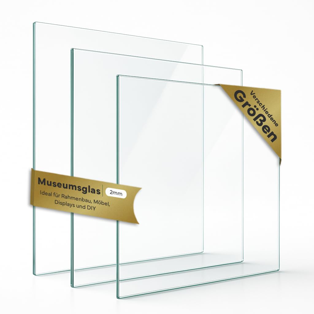Verre musée de 2 mm - Découpe sur mesure - Plaque en verre avec 92 % de protection UV - Pour cadre photo de 18 x 24 cm à 70 x 100 cm - Verre pour photos et art - Fabriqué avec précision et emballé en