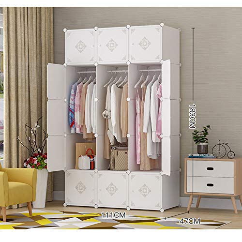 CCSU Portátil Blanco Armario Organizador, Armoire De Ropa Modular De Resina con Estante De Zapatos De Varilla Colgante para Zapatos De Ropa Juguetes-t L111×w47×h183cm