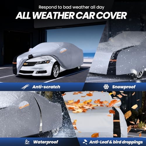 Image of Full-size sedan Car Cover Waterproof All Weather, 10 Layers Outdoor Car Covers for Flagship Sedan - Sun & Rain Protector. Custom Fit Chevrolet Impala, Chrysler 300, Benz S-Class, BMW 7 Series, etc. A4