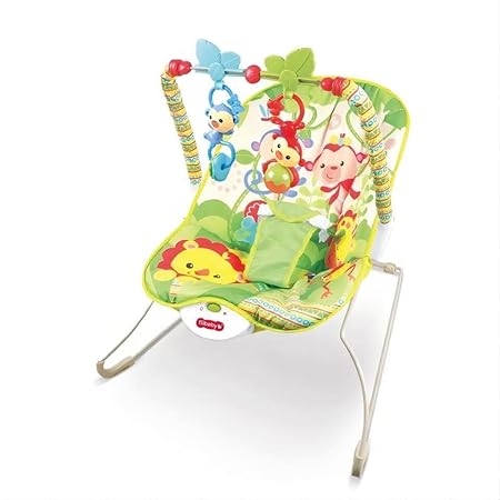 Safe-O-Kid Multi-Position Reclining Green Baby Bouncer with Music, Vibrations, Safety Harness, Toy Bar - Green