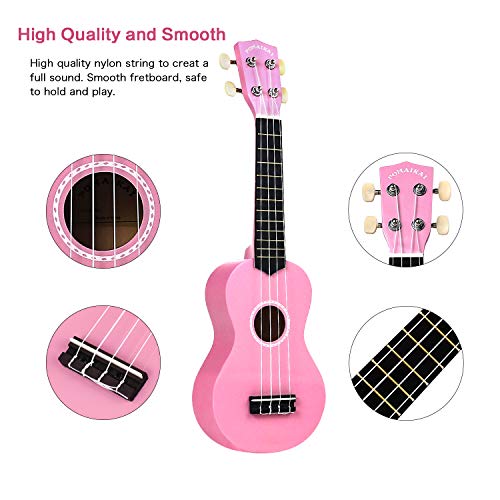 pomaikai soprano ukulele for beginners 21 inch ukulele wood toddler guitar small hawaiian ukalalee starter pink