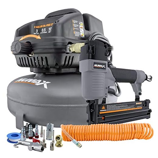 NuMax S3GI12CK 3 Gallon 1/2 HP Portable Electric Oil-Free Pancake Air Compressor with 2-in-1 18-Gauge Brad Nailer and Stapler, 25' Air Hose, 11-Piece Inflation Kit, and Fasteners (400 Count)