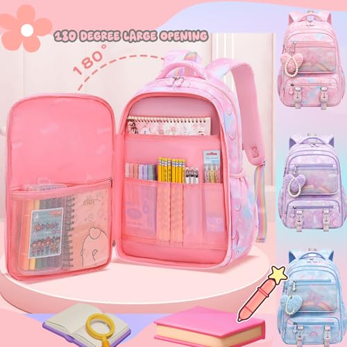 Image of Kids Backpack for Girls.Girls Backpack,School Bag for Kids.GirlsTeens Middle Student,Kawaii Children's Book Bag Rainbow Butterfly Purple
