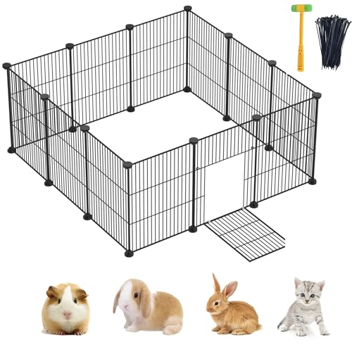 Lxvckly Pet Playpen Small Animals Playpen with Door DIY Encrypted Metal Wire Rabbit Fence Guinea Pigs Cages Kitten Playpen Indoor & Outdoor Yard Fence for Small Animals 12 Pcs Panels Black