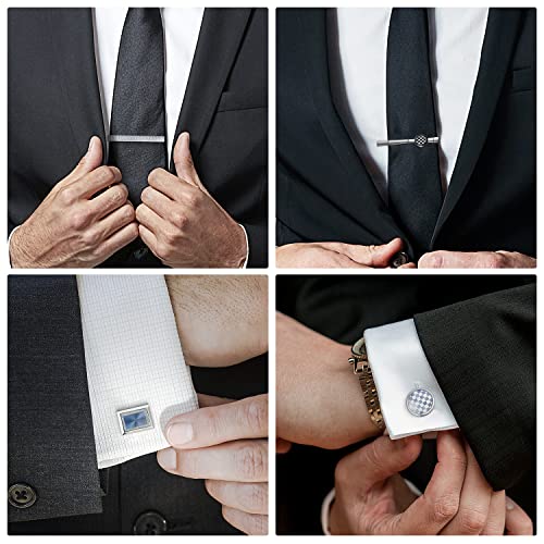 Image of UJOY Mens Tie Clip and Cufflink Set 12 PCS, Shirts Necktie Bar Pins Cuff Link Buttons, Wedding Businesss Gift for Men