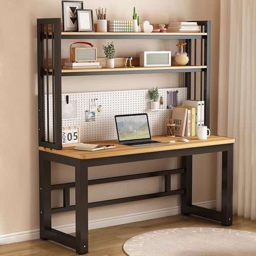 Escritorio para computadora con estantes de almacenamiento, estación de trabajo para oficina en casa, estudio y juegos, escritorio de escritura, perfecto para organizar artículos de papelería y