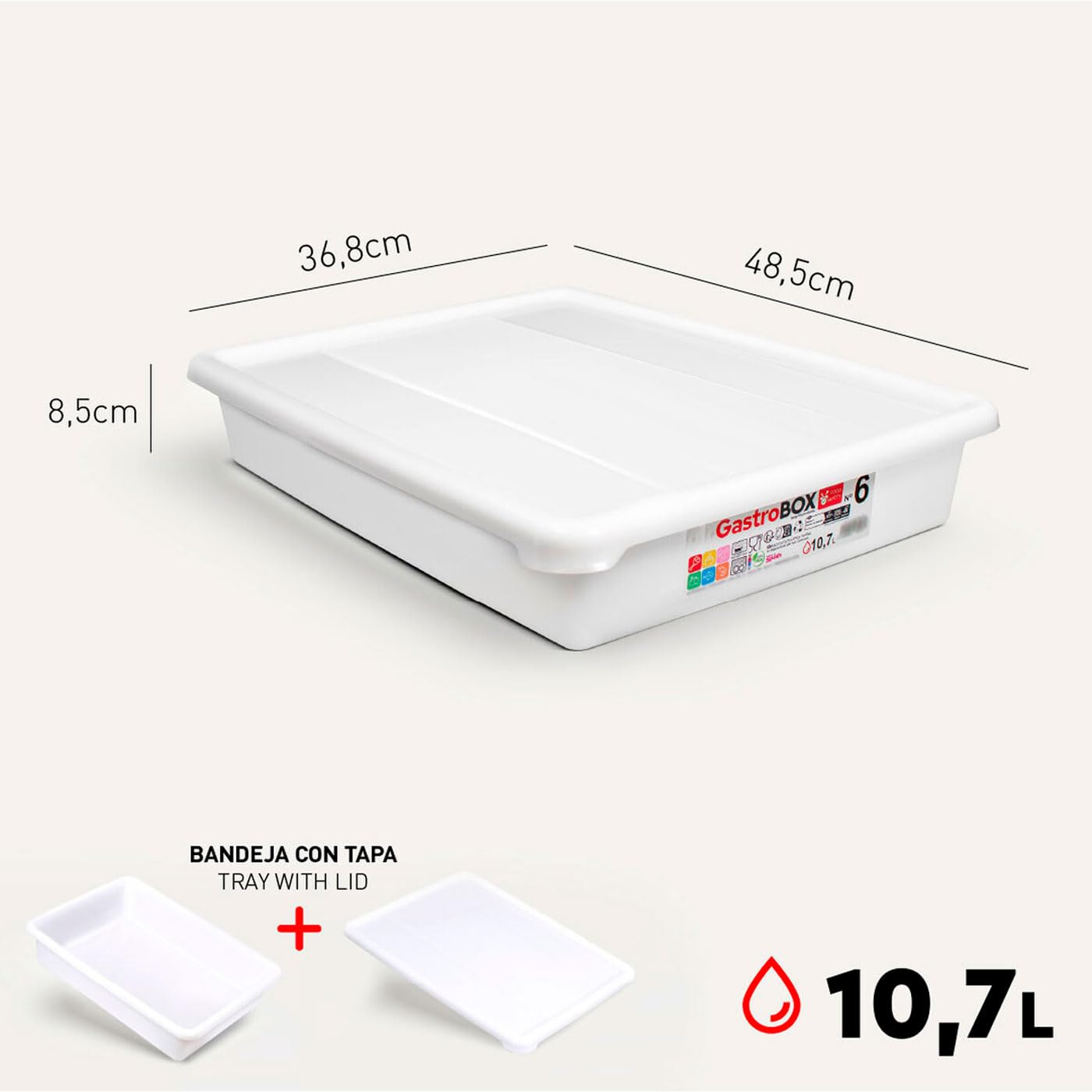 Tradineur - Pack de 4 bandejas frigoríficas de Almacenamiento con Tapa, N.º 6 - HG, plástico, Reutilizables, Guardar Alimentos, Fabricadas en España (Blanco - 10,7 litros - 48,5 x 36,8 x 8,5 cm)