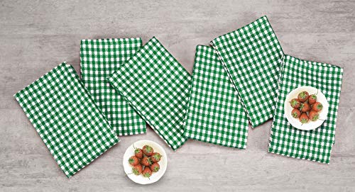 Native Fab 12 Pack Gingham Farmhouse Kitchen Dish Towels Cotton Absorbent Durable Washable 15X25 - Tea Towels, Dish Cloths, Restaurant Cleaning Towels, Kitchen Towels With Hanging Loop, Green White #TOP2