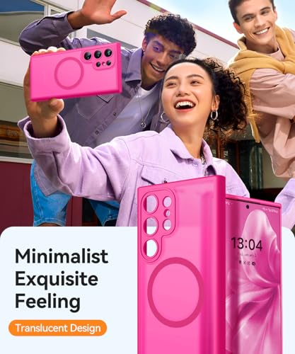 Image of CANSHN Designed for Samsung Galaxy S22 Ultra Case [Full Camera Protection] [Compatible with MagSafe] Translucent Matte Shockproof Protective Phone Cover 6.8 Inch - Hot Pink