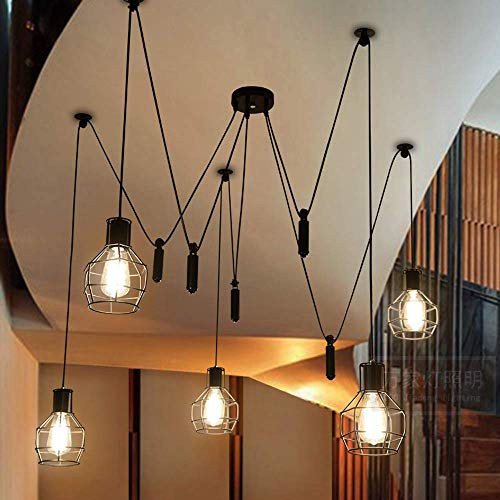 Lustre suspension vintage 5 lumières pour illuminer chaleureusement votre salle à manger