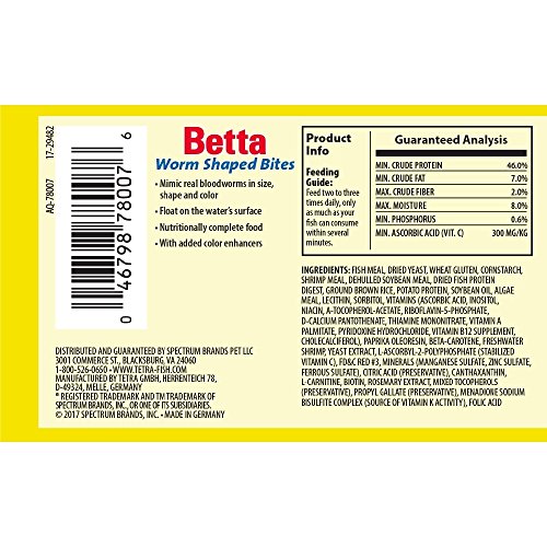 Image of Tetra BettaMin Worm Shaped Bites Betta Fish Food, 0.98 oz