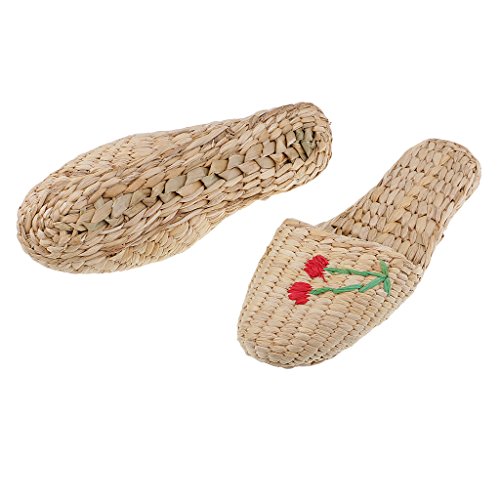 Homyl Pantufas masculinas casuais 100% feitas à mão com palha natural para uso interno, sapatos ecol