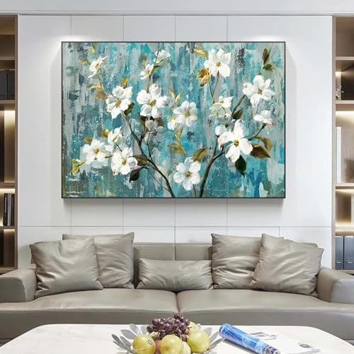 Peinture abstraite moderne arbre fleurs 50x70 cm avec cadre - 4