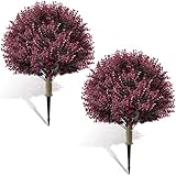 Yunlly Set of 2 Thanksgiving Topiary Tree 24" Fall Topiary Outdoor Artificial Boxwood Ball Faux Bush with Ground Spike, UV Resistant Fake Shrubs Realistic Plants for Garden Porch Decor(Black Brown)