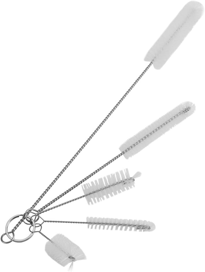 Fdit 5 Pcs Stainless Steel White Bristle Aquarium Cleaning Brush,Fish Tube Washing Brush Cleaner Clean Tool Set