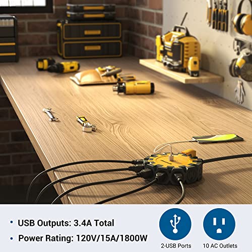 Dewenwils 10-Outlet Power Strip With 2-Usb Ports, 15Ft Heavy Duty Power Strip, Industrial Power Strip For Garage, Workshop,15A Circuit Breaker, Wall Mountable #TOP1