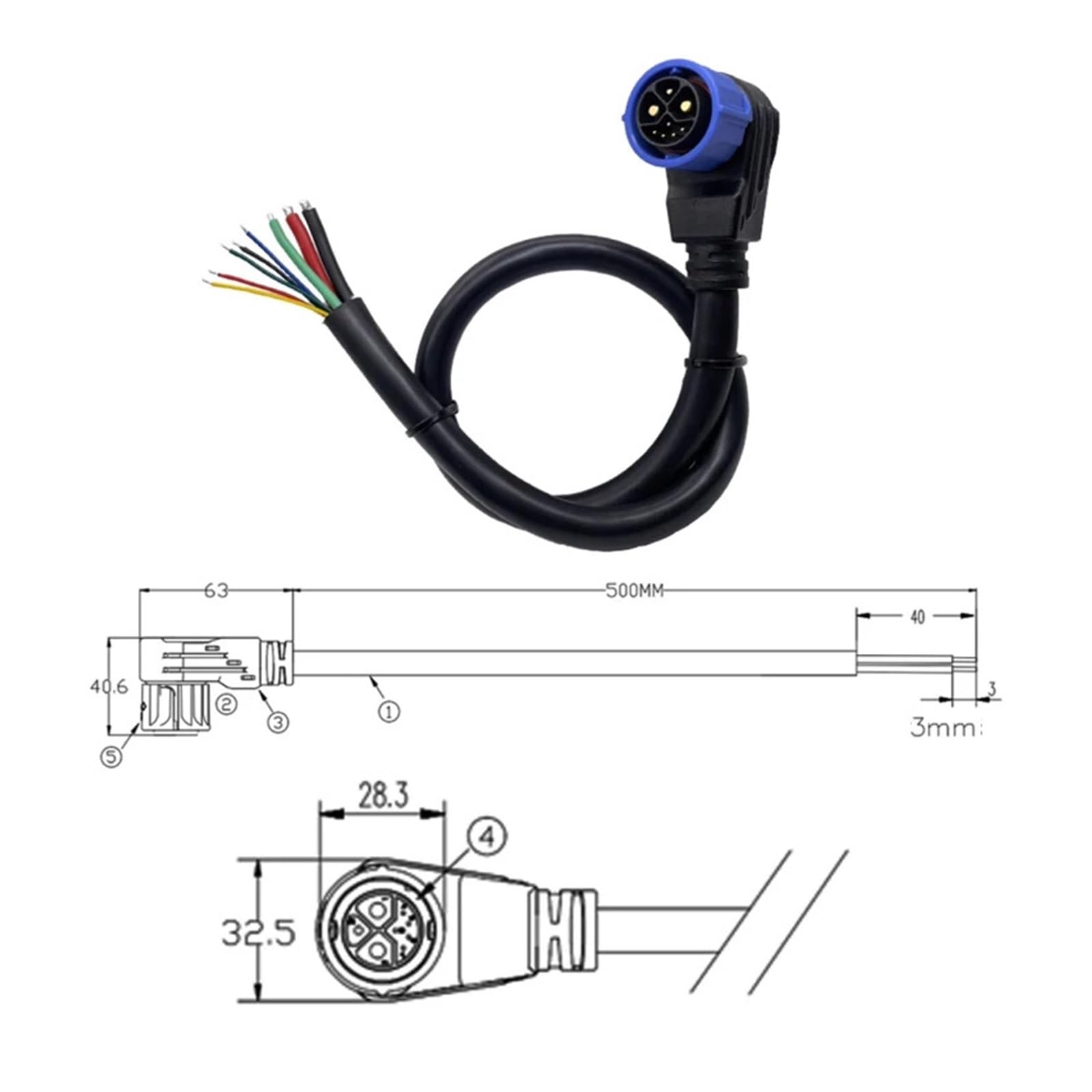 Cable de Enchufe Carga for vehículo eléctrico M23/M25 2 + 1 + 5, línea conexión Impermeable con Bloqueo automático, alimentación Macho y Hembra(Plug Wire-E)