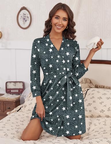 Image of HOTOUCH Womens Robe Lightweight Short Knit Bathrobe Soft Ladies Sleepwear with Pockets