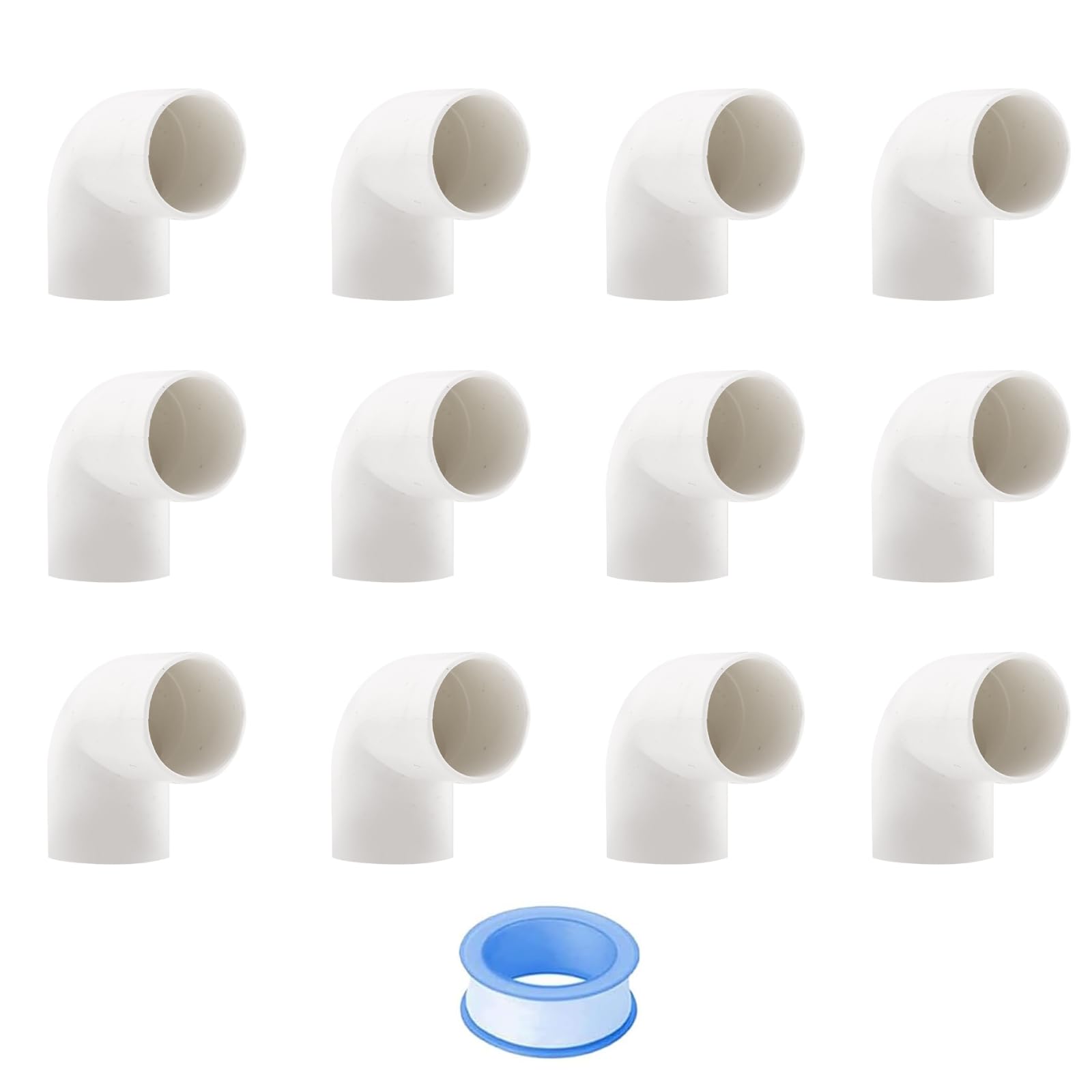 Photo 1 of 12-Pack 1/2 Inch 90 Degree Socket x Socket PVC Elbow Fittings - Schedule 40 Plumbing Pipe Connectors for Water Supply, Irrigation, DIY Projects (White)