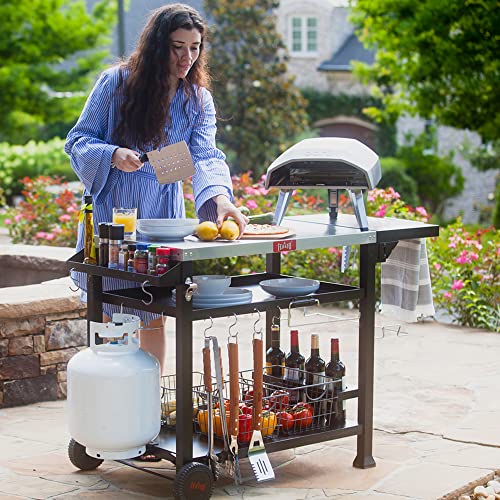 Feasto Three-Shelf Movable Food Prep Cart Table, Home And Outdoor Multifunctional Stainless Steel Table Top Worktable On Two Wheels, L50’’X W21.7’’X H33’’ #TOP5