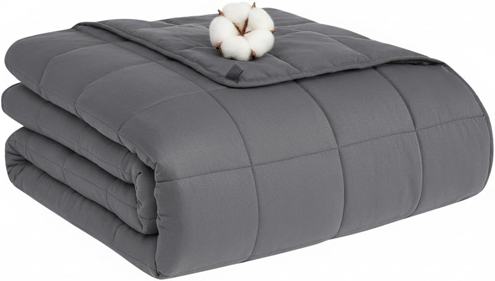 Smart Queen Weighted Blanket for Adults,(48″x72″,10lbs Grey) Full Size Soft Cooling Heavy Blanket for Sleeping, Breathable Blanket with Glass Beads Perfect for 80-120 lbs,All Season,Machine Washable