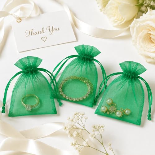 Image of joycraft 50Pcs Organza Bags, 2.7 inchx3.5 inch Sheer Drawstring Gift Bags, Organza Jewelry Pouches, Party Favor Bags, Green Organza Gift Bags, Packaging Bags for Jewelry, Makeup, Candy, Festival