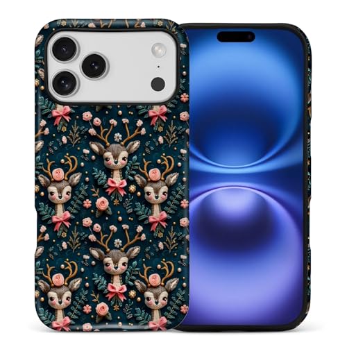 TAMEFOX Case for iPhone 17 Pro Max/18 Pro Max,Anti Drop Scratch Frosted Protective Cover Case-Cute Embroidery Christmas Reindeer