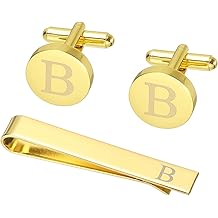 PATIKIL Cuff Links Mens, Initial Tie Clip and Cufflinks Set for Men Classic 26 Letters Cuff Links Set for Business,Wedding