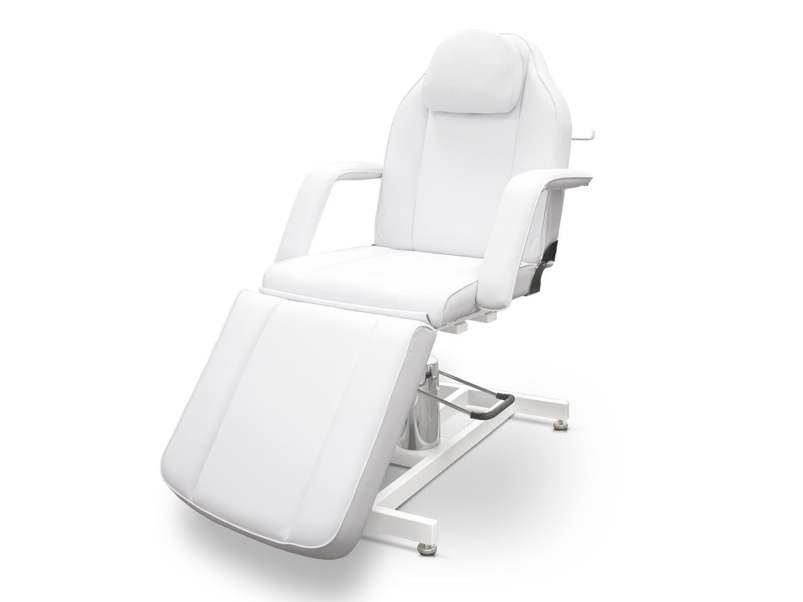 QUIRUMED Sillón hidráulico Pro, 3 cuerpos, Color Blanco, Estructura metálica, Giratorio 360º, Reposapiés Ajustable, Agujero Facial, Reposabrazos extraíbles, hasta 200 kg