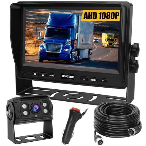 Rückfahrkamera-Set mit 7'-LCD-1080P Monitor & 170° Weitwinkel- Rückfahrkamera, IP69K wasserdicht, 4IR Nachtsicht, DIY-Leitfäden,für LKW/Anhänger/Bus/Van/Landwirtschaft/Schwertransport(12-32 Volt)