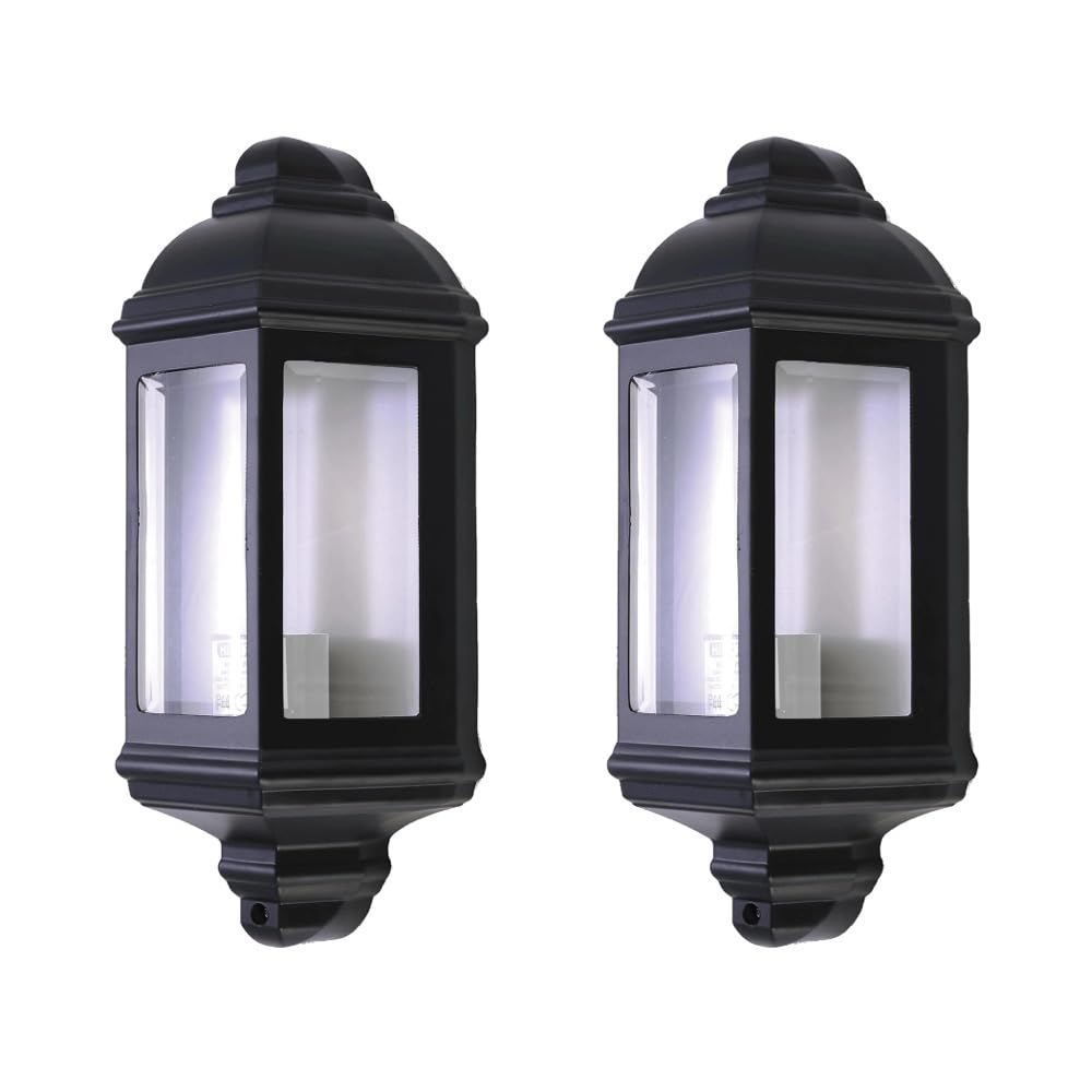 Set of 2 Parkins - Black Outdoor Half Lantern Wall Lights