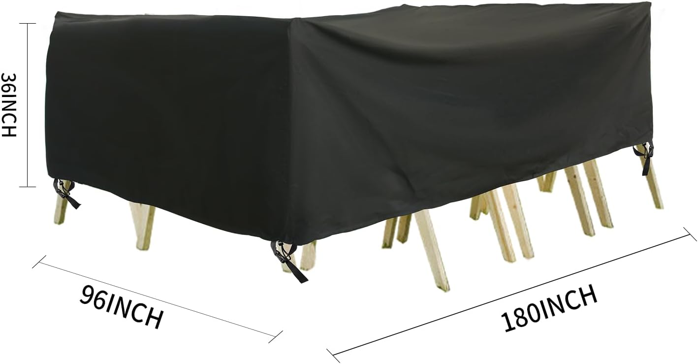 Outdoor Furniture Covers, Rectangular patio table cover, Waterproof for Outdoor patio set cover, Dining table cover, 180" W x 96" D x 36" H Black