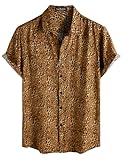 LucMatton Men's Vintage Hawaiian Shirt Tropical Print Short-Sleeve Button-Down Shirts Aloha Styles for Summer Vacation Leopard Print Large
