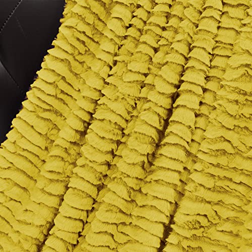 Bytide Cloud Striped Oversized Faux Fur Plush Throw Blankets With Rippled/Pleated Design, Super Soft Warm Cozy Fluffy Fuzzy Luxury Throw For Couch Sofa Chair Bed Cover, 60 X 70 In, Mustard Yellow #TOP3
