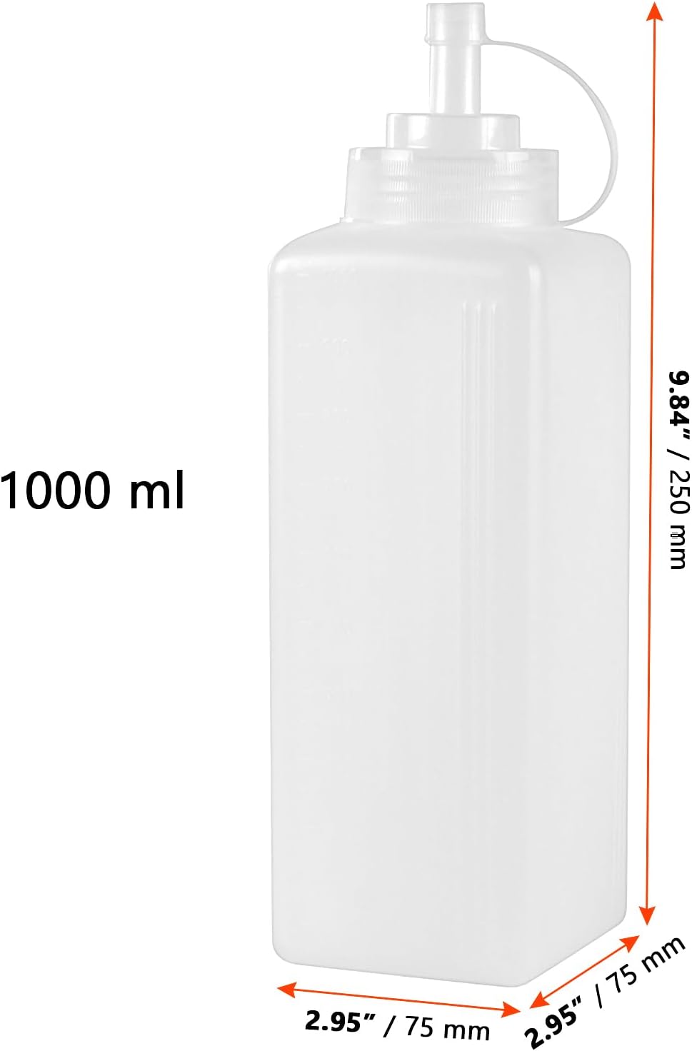 SINJEUN 6 Pack 1000ml Square Squeeze Bottles, Wide Mouth Condiment Containers with Caps, White