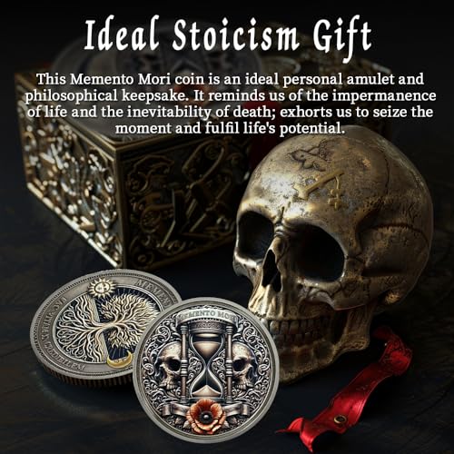 RYUKENLM 5 Pack of Memento Mori Coin Skull Challenge Coin Daily Stoic Reminder Token EDC Coins Stoicism Gifts Hourglass Skull Collectible Life Death Symbolic Medallion with Tree of Life by RYUKENLM - Image 5