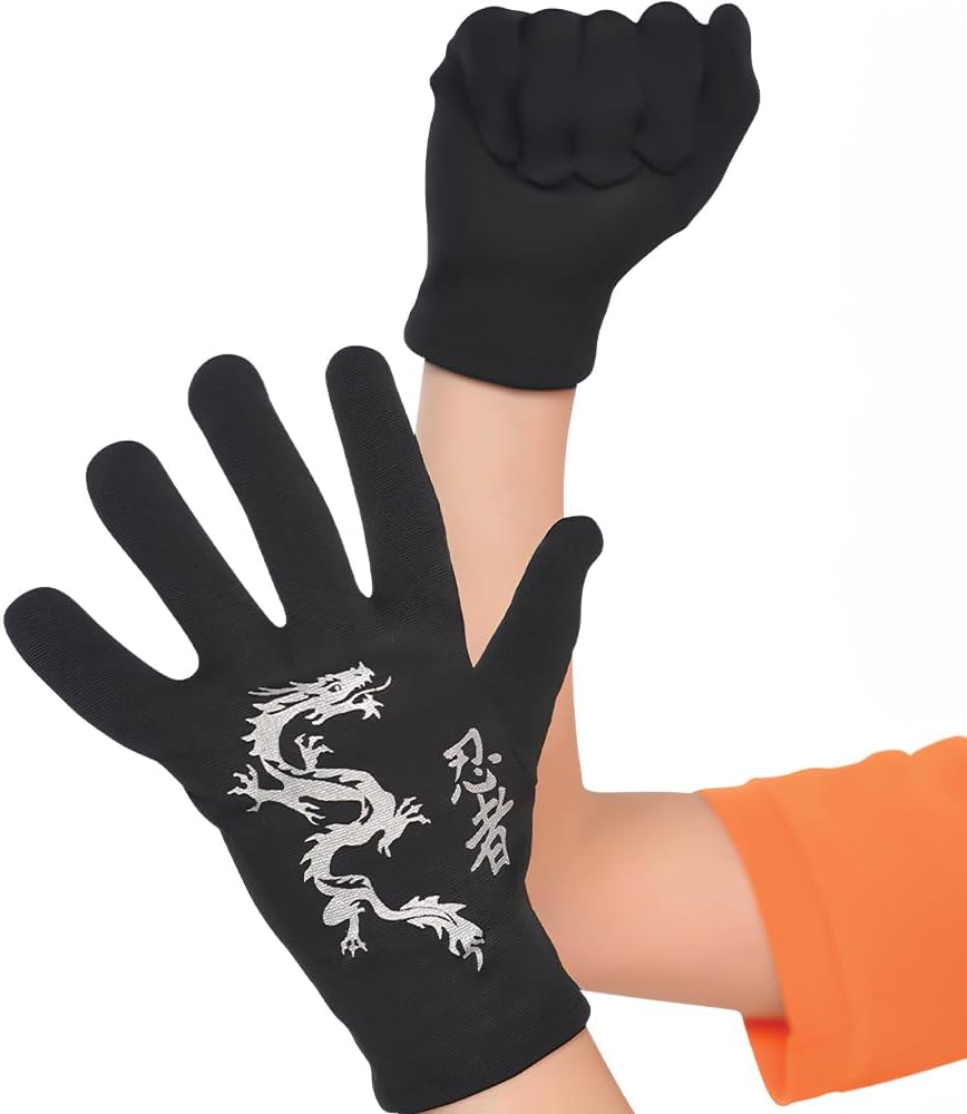 Bold Black with Dragon Design Ninja Gloves for Kids - 1 Pair - Perfect for Your Little Ninja Warrior