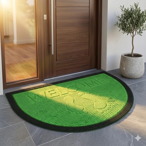 Image of Heavy Duty Front Door Mat 45 x 75 cm, Outdoor Indoor Welcome Mat, Non Slip Dirt Trapper Entrance Rug for Entryway, Patio & Porch,Washable Low Profile Foot Mat (Green Foot Mat 45 x 75 Cm)