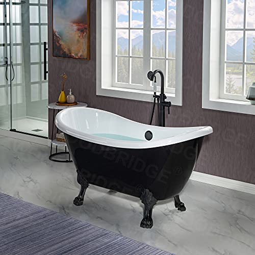 WOODBRIDGE 59" Heavy Duty Acrylic Double Slipper Clawfoot Bath Tub with Matte Black Feet + Matte Black Drain &Overflow by WOODBRIDGE - Image 3