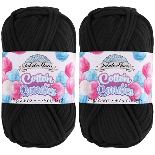 JubileeYarn Cotton Candies Yarn - Beginner Cotton Nylon Blend - Crochet H-8 or Knitting US 9/5.5mm - Worsted Weight with Easy to See Stitches - Licorice Lick - 2 Skeins