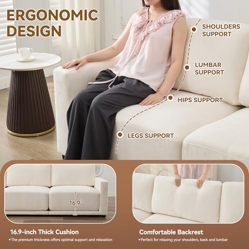 Image of 143.8 inch Modular Sectional Sofa Modern Chenille U Shaped Couch with Thickened Seat Cushions, Easy Assembly, Upholstered 6 Seater Couch with 2 Movable Ottomans for Living Room, White