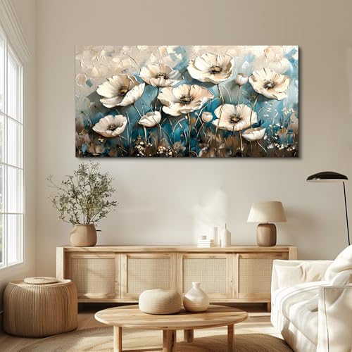 KELIYUAN Large Wall Decoration Canvas Painting Wall Art For Living Room Dining Room Mural White Flowers Picture Artwork Print For Kitchen Room Bedroom Bathroom Home Decoration Aesthetics 30x60 In